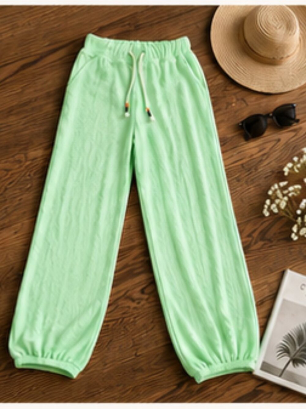 Sundry Neon Mint Lounge Jogger Pants 0 | Quiet Luxury Resort Loungewear - Picture 4 of 9